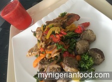 Grilled meatballs and Bell Peppers
